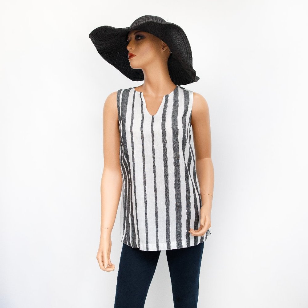 Tommy Bahama Gray and White Striped Linen Tank Top XS